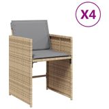 vidaXL Tuinstoelen 4 stuks Gecapitonneerde zitting Polyrattan Staal Grijs