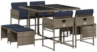 vidaXL 9-delige tuinset met kussens, grijs polyrotan