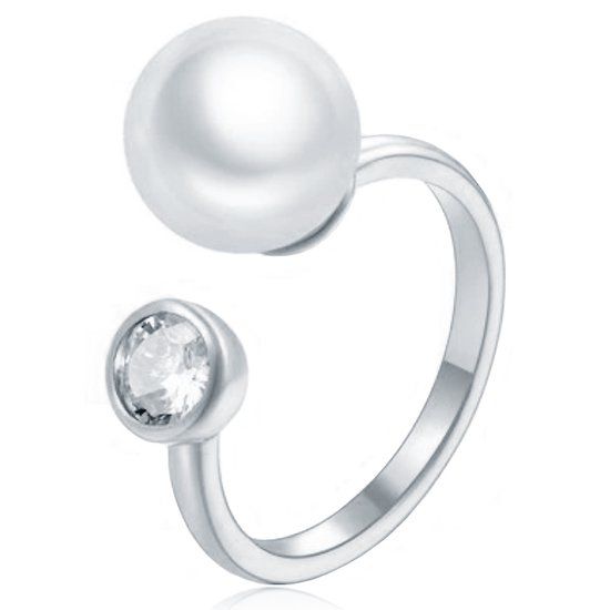 LGT JWLS Lookinggoodtoday Dames Ring Zilverkleurig Verstelbaar Verzilverd met Zirkonia en Parel