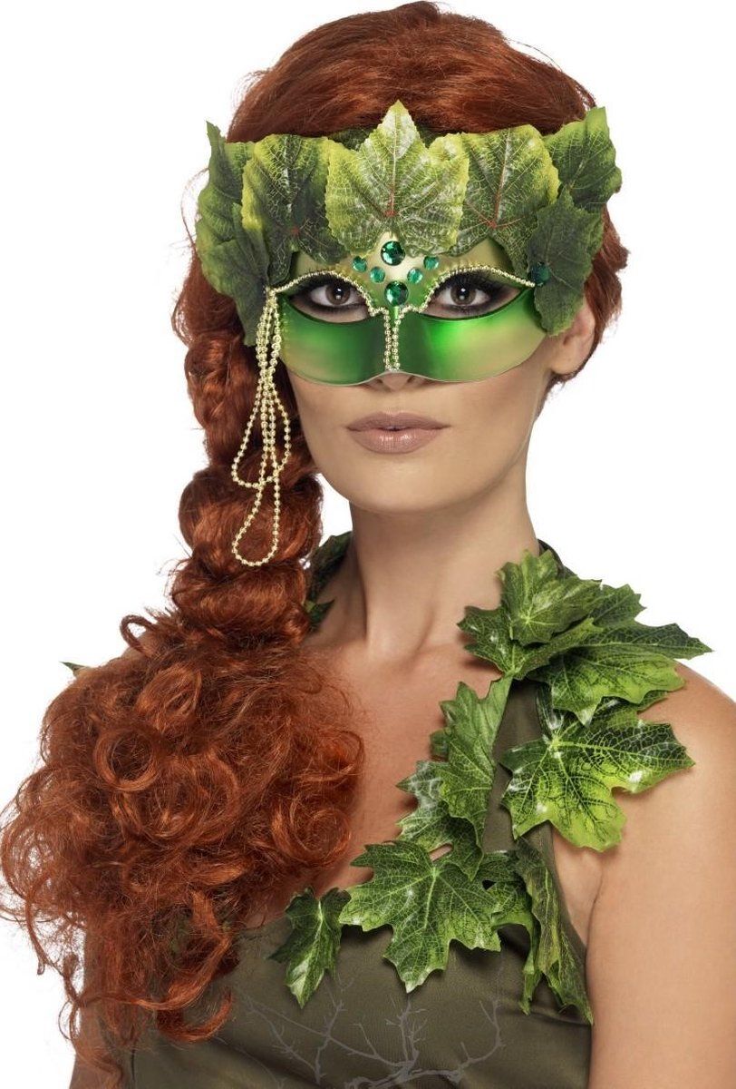 Smiffys Woud Nimf Oogmasker met Bladeren en Sieraden - Groen - Eenheidsmaat