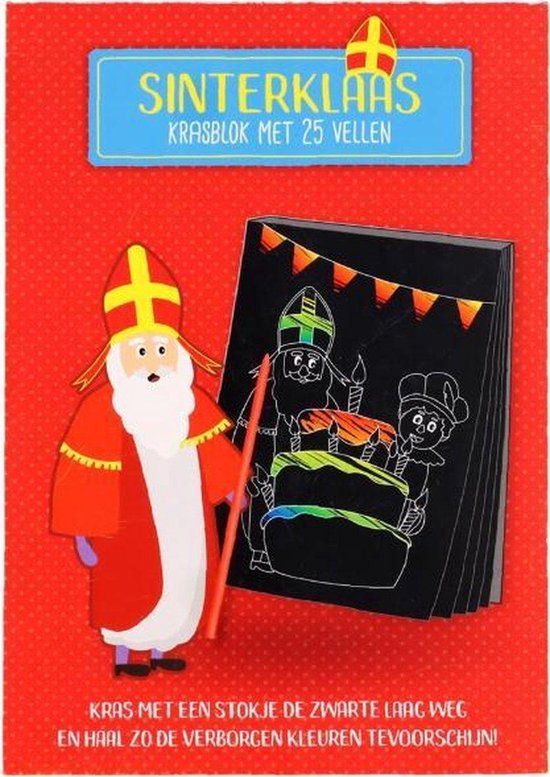 Sinterklaas Krasblok - Scratch - 25 Pagina's - Zwart/Wit/Rood - Voor Kinderen