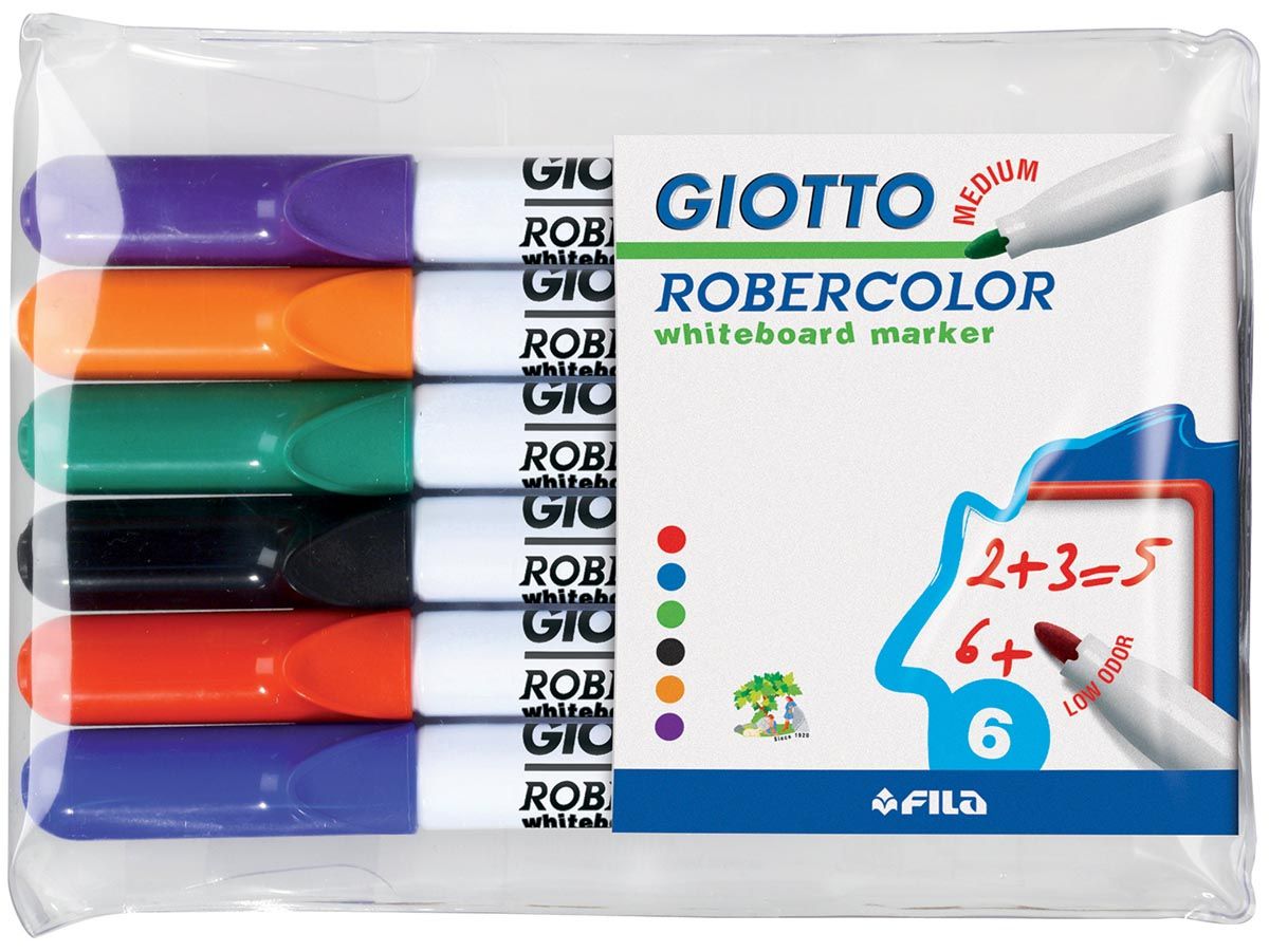 Giottos Robercolor whiteboardmarker medium ronde punt etui met 6 stuks in geassorteerde kleuren