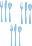 Unique Party set de couverts - 48 personnes - plastique réutilisable - bleu clair - couteaux/fourchettes/cuillères