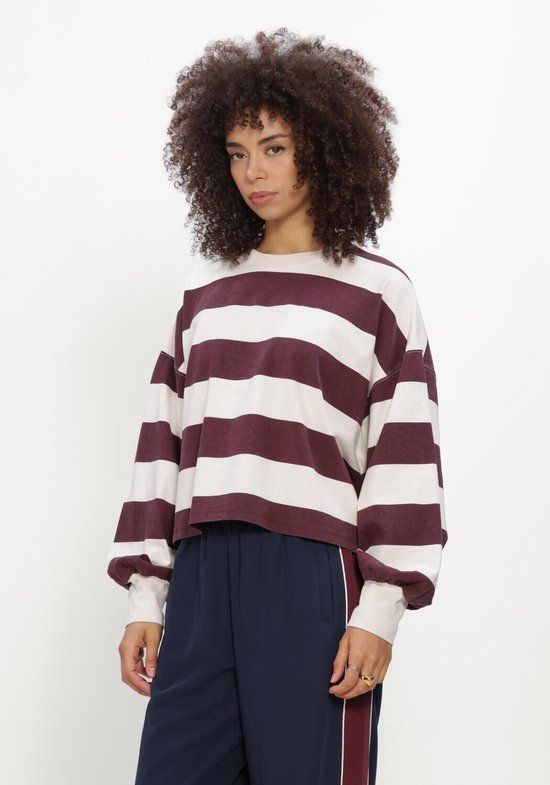 Catwalk Junkie Oversized Striped Long Sleeve T-shirt Dames Bordeaux Maat 40