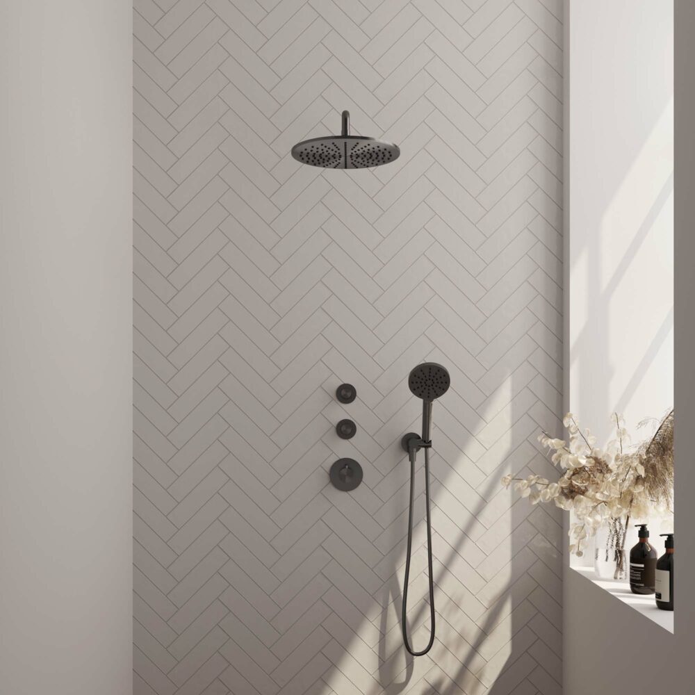 Brauer Brauer Gunmetal Edition inbouw doucheset gebogen muurarm en ronde handdouche 30 gunmetal