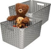 Plasticforte Opbergmand - 4x - Kastmand - rotan kunststof - zilver - 18 Liter - 29 x 39 x 20 cm
