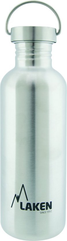 Laken RVS fles 1000ml Basic Steel Bottle - RVS dop, rvs