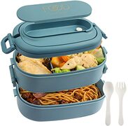 OITUGG Lunchbox voor volwassenen: 2-laags bento box 1550 ml voor mannen vrouwen - 3-vakken lunchbox met bestek - lekvrij BPA-vrij kunststof lunchbox geschikt voor kantoor - magnetronbestendig (Lichtblauw)