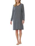 Schiesser dames Cotton Essentials Nachthemd lang - nachtblauw gestreept