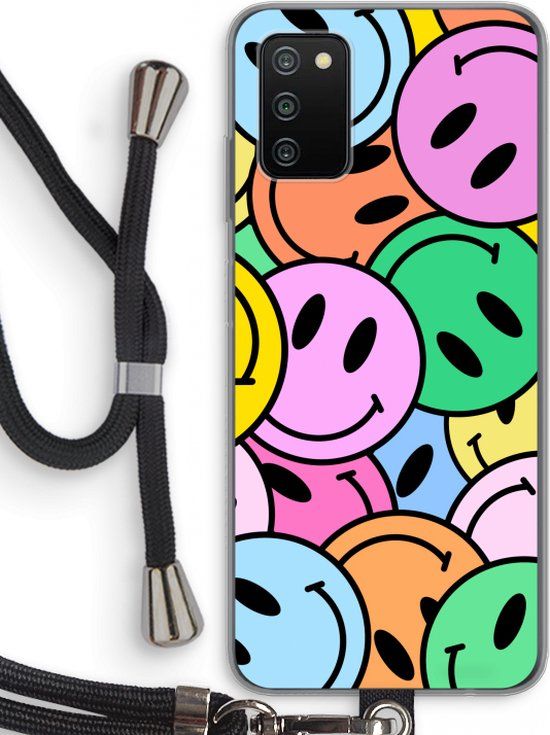 Case Company® - Samsung Galaxy A03S Case with Cord - Smiley N°1 - Black Cord - Back Cover