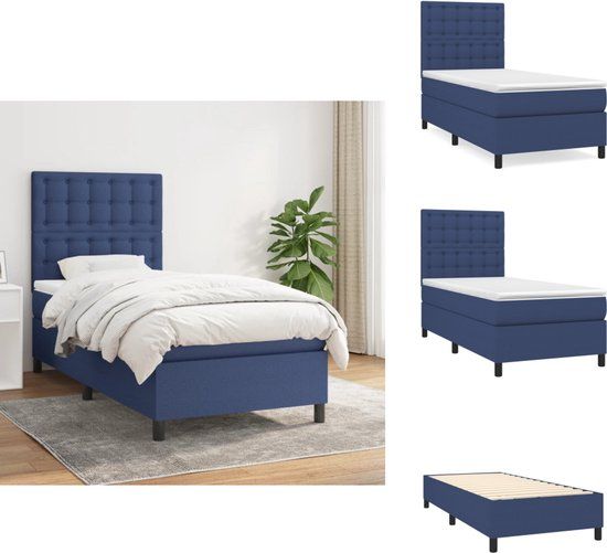 vidaXL Boxspring met matras stof blauw 90x200 cm