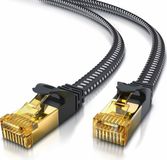 Primewire LAN-kabel CAT 7, flaches Netzwerkkabel, 10 Gbit/s, U/FTP PIMF-Abschirmung, vergoldete RJ45-Stecker, Baumwollmantel, Knickschutz, Patchkabel, Ethernet, 0,5 Meter, Schwarz