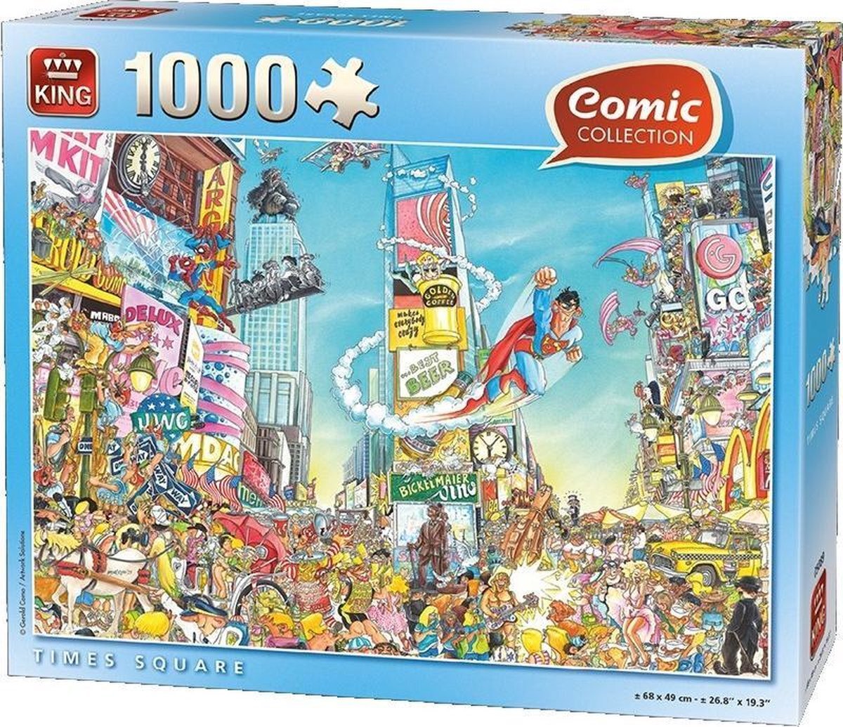 King Puzzel 1000 Stukjes Comic Cartoon Time Square NY - - Legpuzzel (68 x 49 cm)