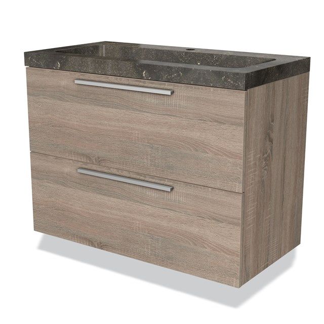 Maxaro Badkamermeubel 90cm Modulo Eiken 2 Lades Vlak Wastafel Natuursteen - 6095838435425