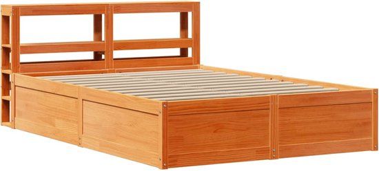 vidaXL Bedframe met hoofdbord massief grenenhout wasbruin 135x190 cm