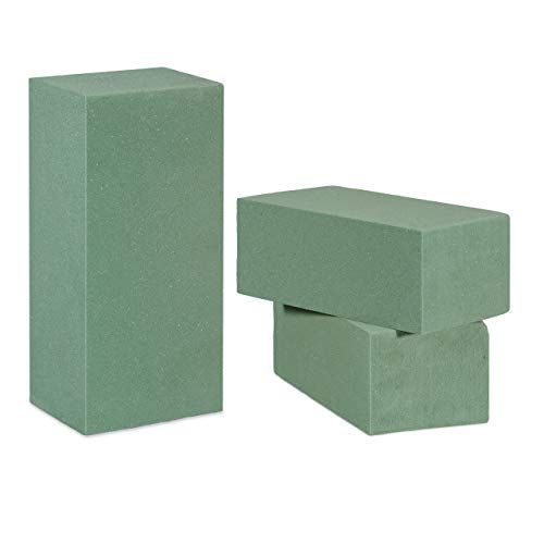 Relaxdays Steekschuim voor verse bloemen, set van 3, nat, bruiloft, 7,5x20x10cm, donkergroen