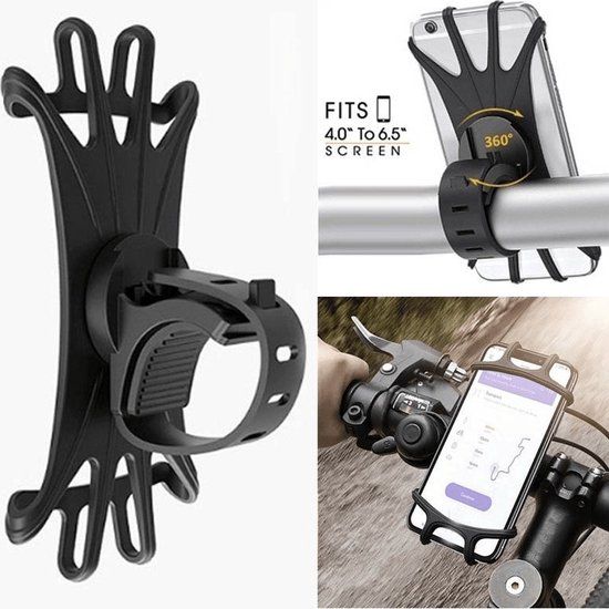 Opline - Fiets Telefoonhouder - Universeel - Zwart - Siliconen - Stuur - 6.5 inch - OP-B2