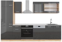 Vicco R-Line Unité de cuisine complète – 300 cm, Marbre WB Anthracite laqué brillant/chêne doré