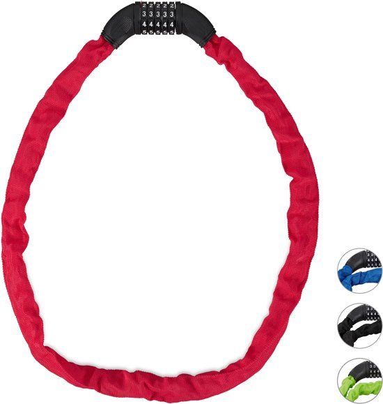 Relaxdays Fietsslot - kettingslot - cijferslot - 120 cm - rood