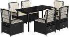 vidaXL 7-delige tuinset met kussens, zwart, van polyrotan