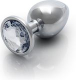 Shots - Ouch! OU798SIL - Round Gem Butt Plug - Large - Silver / Diamond