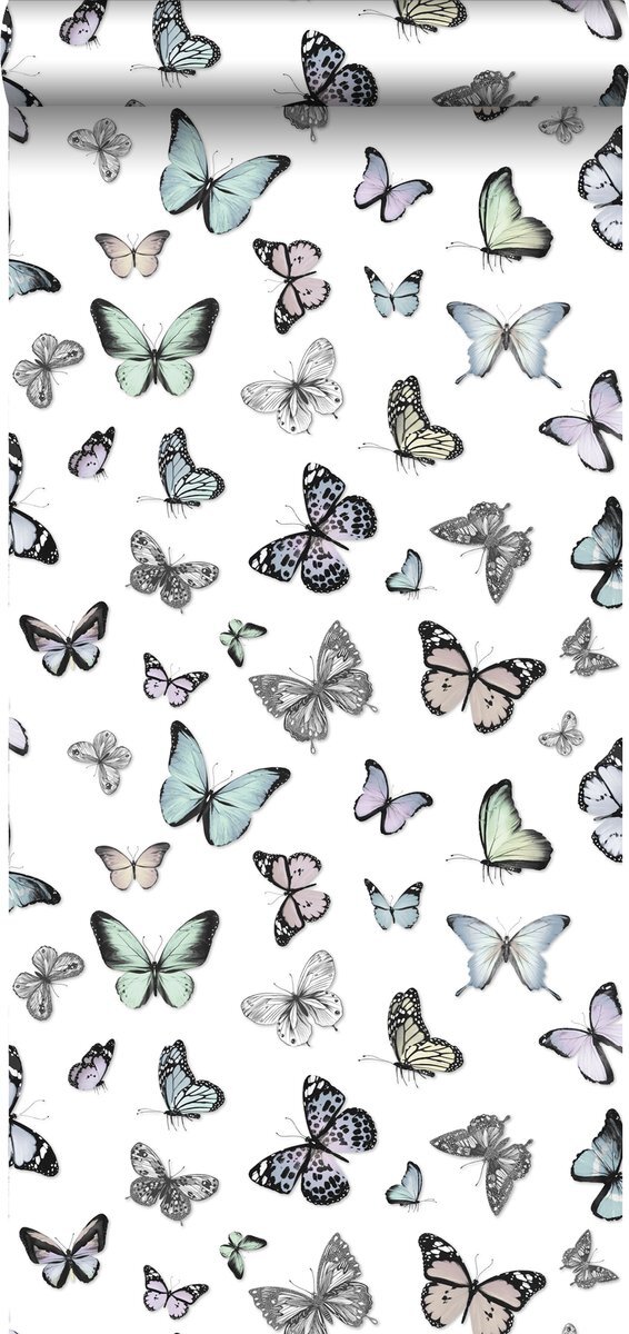 Esta Home behang vlinders mintgroen en pastel paars - 138875 - 53 cm x 10,05 m