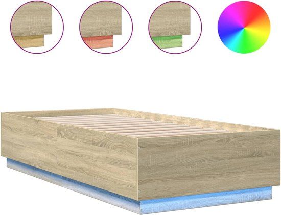 vidaXL Bedframe met LED-verlichting, Sonoma eikenkleurig, 90x200 cm