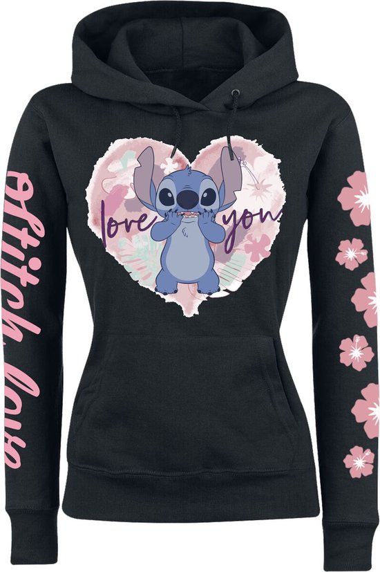 Lilo & Stitch Love You Dames Trui met capuchon - zwart - L