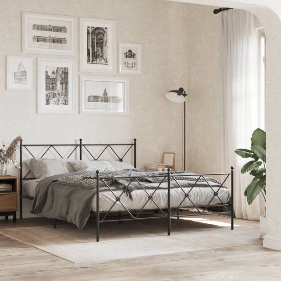 vidaXL Bedframe - Metaal - Zwart - 150x200 cm