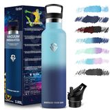 Grsta Drinkfles, 1 liter, sportdrinkfles, roestvrij staal, lekvrij, drinkfles met rietje, thermosfles, BPA-vrij, waterfles voor sport, fitness, gym, outdoor