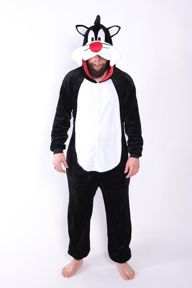 KIMU Sylvester Onesie Looney Tunes Kostuum - XL/XXL - Zwart