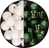 Decoris Kaemingk B.V. 32x stuks kunststof kerstballen mix van wit en donkergroen 4 cm