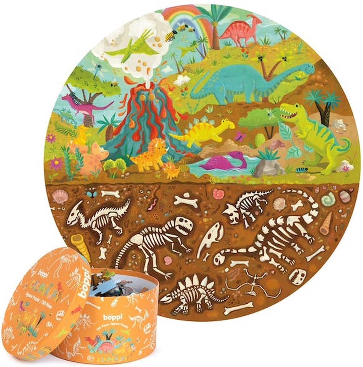 boppi Grote ronde puzzel +- 58 cm (150 st.) Dinosaurus