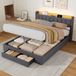 HAUSS SPOLE Lit rembourré 160 x 200 cm avec rangement, tiroirs, port USB et éclairage d'ambiance - Gris foncé
