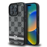 DKNY Coque iPhone 16 Pro Max Motif à carreaux et rayures - Noire