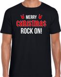 Bellatio Decorations Shoppartners Bv Merry Christmas rock on Kerst t-shirt - Zwart - Heren - Maat S