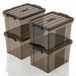 SPACEXPERT Boîtes de rangement portables transparentes en plastique marron avec couvercles, Récipient organisateur avec poignée et clips, 50 L x 4, Taille : 51*39*33 cm