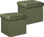 Atmosphera Pouf/tabouret/hocker Amber - 2x - Boîte de rangement pliable - velours Vert sapin - D38 x H38 cm - MDF/polyester