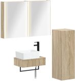 vidaXL Badkamermeubel Set 4 stuks Sonoma Eiken Bewerkt hout en glas