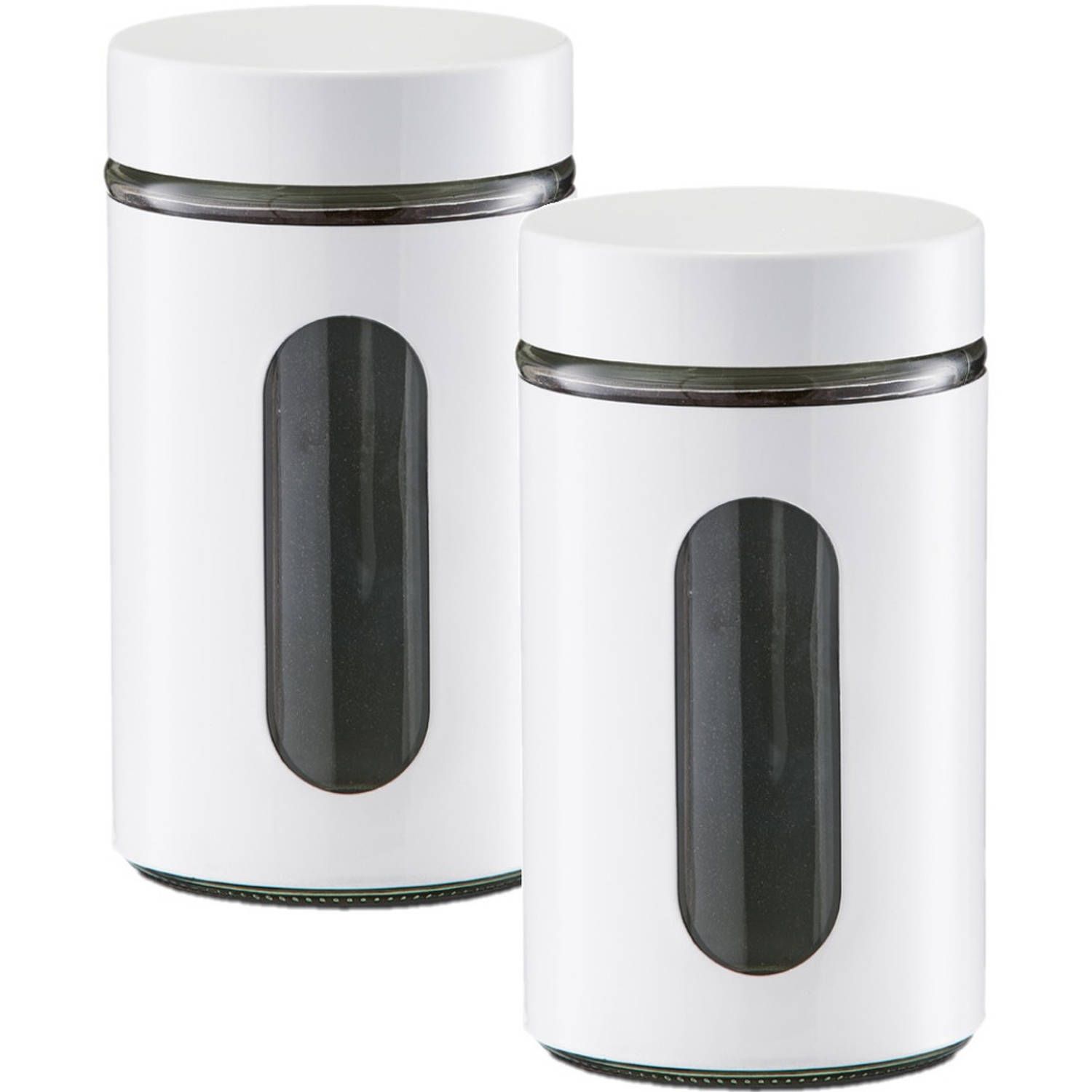 ZELLER 2x Witte voorraadblikken/potten met venster 900 ml