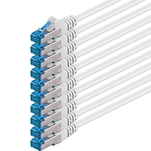 1aTTack.de 7,5 m - CAT6a - Netwerkkabel wit - 10 stuks CAT 6 A patchkabel 10000 Mbit/s SFTP PIMF 500 MHz compatibel met CAT5 CAT6 CAT7 DSL Internet Switch Router