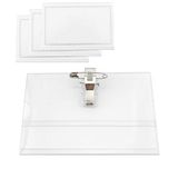 D.RECT Naambordjes, set van 50 stuks, B 9 cm x H 5,8 cm, horizontale naamlabels, doorzichtig, waterdicht, met clip, ID-kaarthouder met klem voor scholen, universiteit, 50 stuks