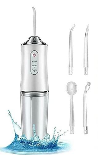GENERAL TRADERS Draagbaar tandwater, oplaadbaar, mondeloze sproeier, 3 reinigingsmodi, 4 sproeiers met 360 graden rotatie, USB-oplaadbaar, IPX7 waterdicht, levensduur van de batterij 15 dagen