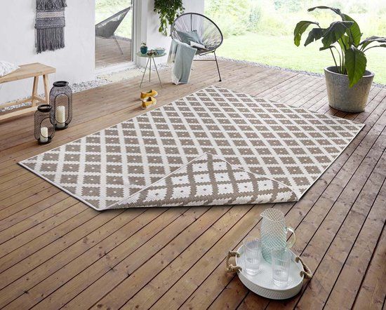 Northrugs Nizza Vloerkleed - Lichtbruin/Crème - Geruit - 160x230 cm - Binnen & Buiten