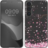 kwmobile Samsung Galaxy A15 5G Hoesje - Kersenbloesembladeren Design - Poederroze/Donkerbruin/Transparant