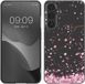 kwmobile Samsung Galaxy A15 5G Hoesje - Kersenbloesembladeren Design - Poederroze/Donkerbruin/Transparant