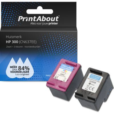 PrintAbout Huismerk HP 300 (CN637EE) Zwart + 3 Kleuren Voordeelbundel - Compatibel