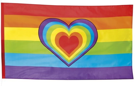 - Regenboog met hartje vlag 90 x 150 cm