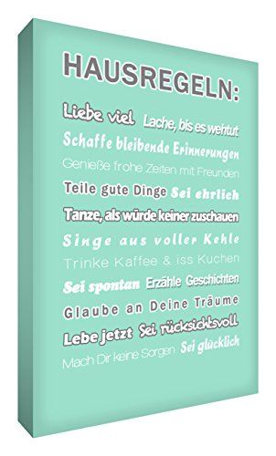 Little Helper Feel Good Art canvas wall decoration "house rules", 30 x 20 cm, mint green