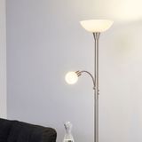 Lindby - Vloerlamp - Nikkel mat, wit albast, wit opaal - Metaal, glas - 180 cm - E27